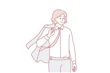 confident professional walk, selfassured individual strides towards workspace confidently, poised professional with jacket over shoulder advances purposefully toward office building