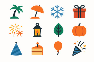 Fototapeta premium Icon tree vector leaf set confetti lantern snowflake box holiday palm pumpkin