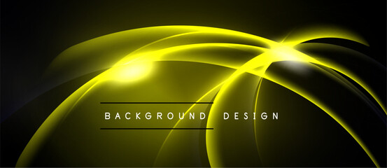 Abstract yellow lines radiate from bright center. Dark background creates dramatic visual effect. Modern design element.