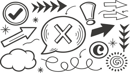 Diverse scratch art arrows and graphic elements