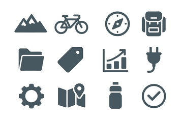 Fototapeta premium Bike checkmark cycling mountain adventure folder icons map bottle vector icon gear