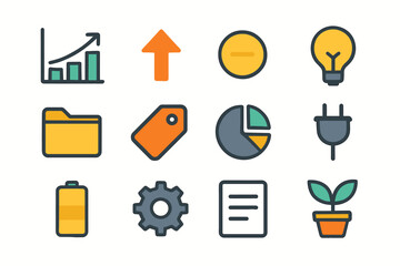 Light plant chart folder tag bar vector icon growth arrow minimal up