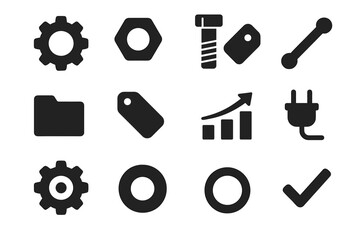 Fototapeta premium Tag battery chart rod nut bolt vector set checkmark icon mechanical plug