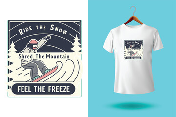 Penguin Snow Surfers T Shirt Design with Chill Vibes and Cool Slides Featuring Snowboard Riding Waves Vector Illustration Isolated on White Background