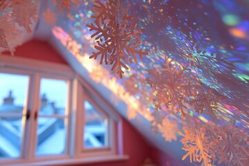 Cozy winter atmosphere with geometric paper snowflakes