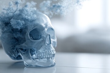 Transparent skull displaying virtual thoughts