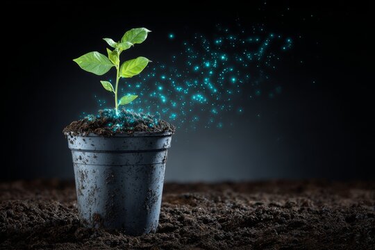 Compost bin sprouting digital poinsettias