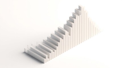 Obraz premium Abstract representation of a 3D stacked bar chart illustrating growth and progress in a clean and minimalist design with white and light tones