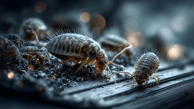 Booklice crawling on mold macro photography indoor close-up