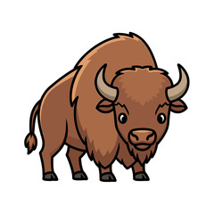 Fototapeta premium Cartoon illustration of a bison standing proudly, facing forward, with a detailed appearance.