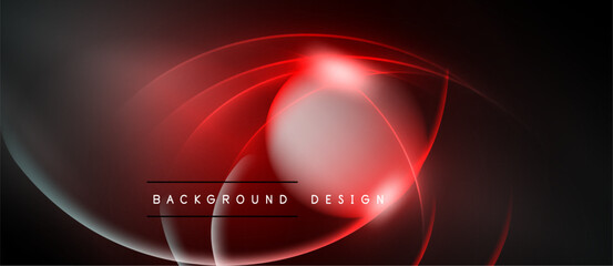 Abstract red neon lines form circular shapes. Dark background enhances glowing effect. Modern design element for banners, presentations.