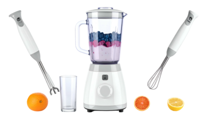 Kitchen appliance blender filled with smoothie ingredients
