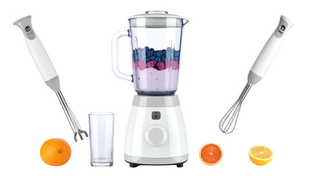 Kitchen appliance blender filled with smoothie ingredients