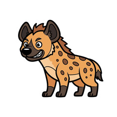 Cartoon illustration of a spotted hyena with a toothy grin, standing.