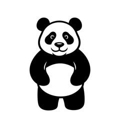 A charming cartoon panda bear standing upright, smiling happily against white background.