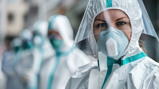 International day of epidemic preparedness: medical professionals in protective gear. Horizontal banner. Copy space