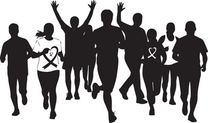 Diverse group of people running together celebrating international volunteer day with raised hands