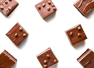 Gourmet Chocolate Dessert Collection, Top-Down Flat Lay on Pristine White Background, High-End Patisserie Assortment for Luxury Branding and Menu Design