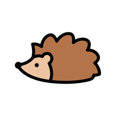 A simple, cartoon illustration of a hedgehog with brown spines and tan face.