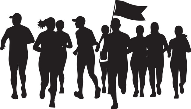 Diverse group of runners in silhouette participating in a race or marathon event