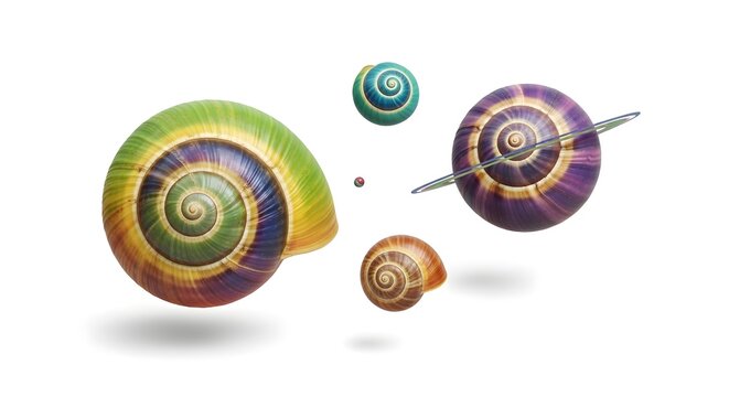 Colorful Snail Shell Planets Floating - Powered by Adobe