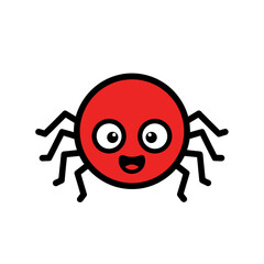 A cheerful cartoon spider with a red body and eight black legs.