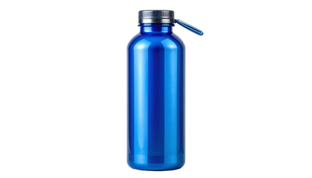 Sleek blue water bottle with dark grey cap