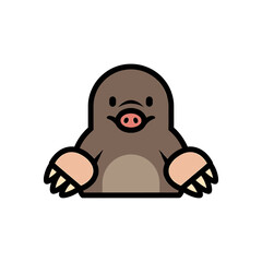 Cartoon illustration of a mole with brown fur, pink nose, and large paws.