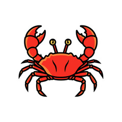 A vibrant cartoon illustration of a red crab with outstretched claws, isolated.
