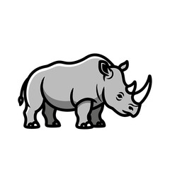 A stylized, cartoon-like illustration of a rhinoceros standing in profile.