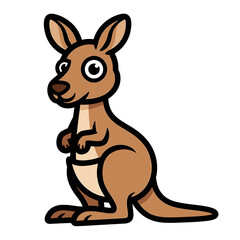 Cartoon illustration of a standing kangaroo with a friendly expression, isolated.