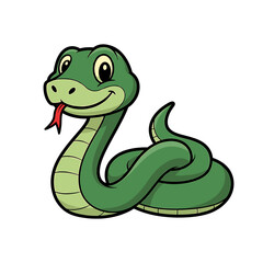 Cartoon illustration of a friendly green snake with a red tongue, smiling.
