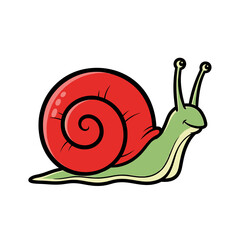 Cartoon illustration of a snail with a red shell and green body, isolated on a white background.