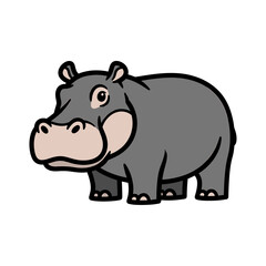 A cartoon hippo stands facing the viewer, showcasing its features.