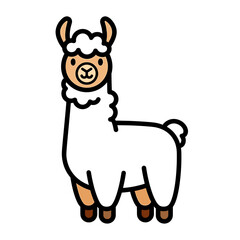 Naklejka premium Cartoon illustration of a white llama with brown legs and a fluffy neck, isolated on white.