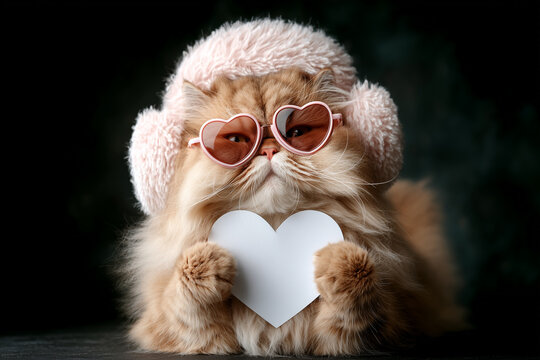 Lustige Katzen mit Herzbrillen und Kopfh&ouml;rern &ndash; Valentinstag Humor