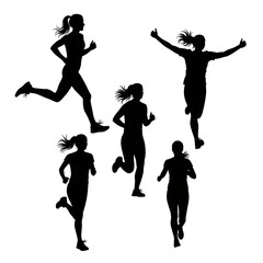 silhouette vector illustration of four female runners
