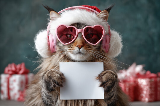 Lustige Katzen mit Herzbrillen und Kopfh&ouml;rern &ndash; Valentinstag Humor