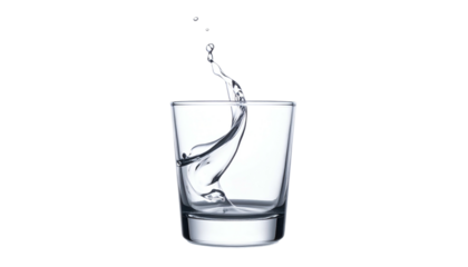 Water splashes dramatically from clear glass against a dark backdrop