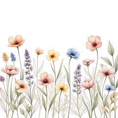 Watercolor Wildflowers Border Illustration