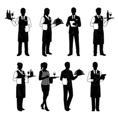  silhouette vector set featuring male and female waitstaff