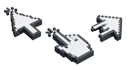 Pixelated cursor set for web design projects showcases retro digital art style, perfect for illustrating user interaction and nostalgic tech themes with a modern touch