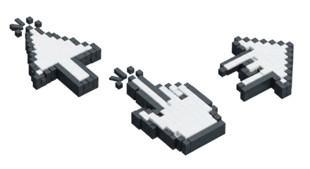 Pixelated cursor set for web design projects showcases retro digital art style, perfect for illustrating user interaction and nostalgic tech themes with a modern touch