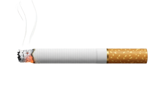 Smoking cigarette with rising smoke illustrates addiction, health risks, and cessation campaigns; a symbol for dangers, prevention, and personal choices - Powered by Adobe