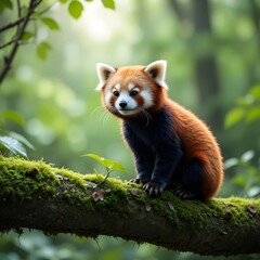 Fototapeta premium red panda in treeRed Panda Resting on Tree Branch