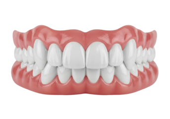 Complete set of dentures showcases dental technology for a perfect smile, promoting confidence and oral health in a realistic design, ideal for health and wellness campaigns