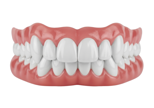 Complete set of dentures showcases dental technology for a perfect smile, promoting confidence and oral health in a realistic design, ideal for health and wellness campaigns