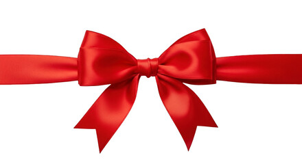 Vibrant red satin ribbon tied in a beautiful bow offers festive cheer for holiday promotions, perfect for Christmas, Valentine's Day and special occasions