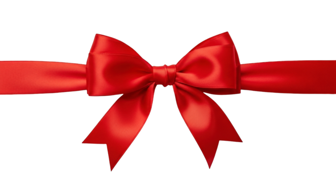 Vibrant red satin ribbon tied in a beautiful bow offers festive cheer for holiday promotions, perfect for Christmas, Valentine's Day and special occasions
