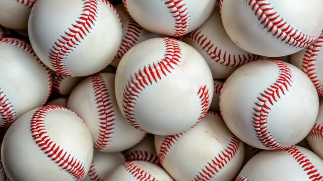 Video A pile of baseballs stacked high, suitable for sports or commercial use